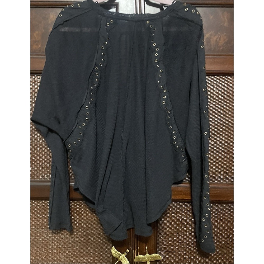 Free People Hey Stud Long Sleeve Lightweight Oversized Cotton Top Size M Goth - Picture 13 of 14